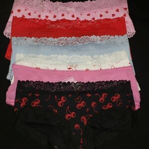 Victoria's Secret Lace Trim Panty Set - Black, Red, Pink, Blue 6 Pack